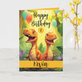 かわいい黒とオレンジのトレックスバルーン1st誕生日 カード (黄色い花)