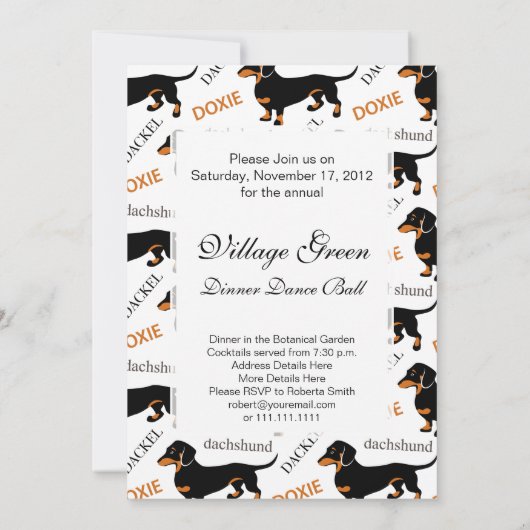 かわいい黒とタンダックスフントの柄 招待状 (裏面)