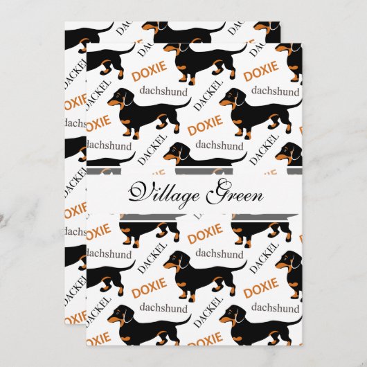 かわいい黒とタンダックスフントの柄 招待状 (正面/裏面)