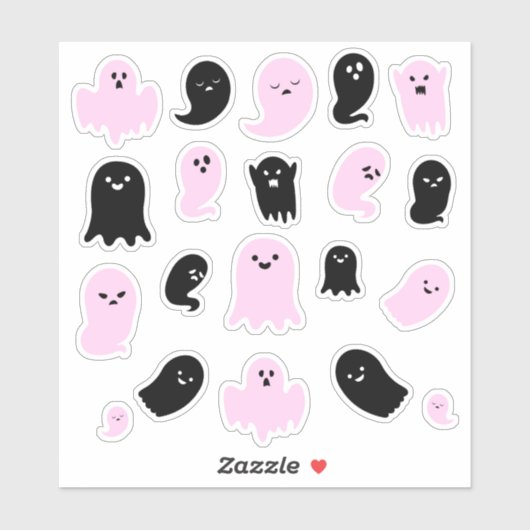 かわいい黒とピンクのオバケ シール (シート)