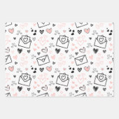 かわいい黒とピンクのバレンタインデーハートパステル ラッピングペーパーシート (正面2)