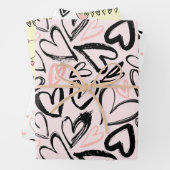 かわいい黒とピンクのバレンタインデーハートパステル ラッピングペーパーシート (インサイチュ)