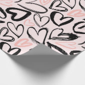 かわいい黒とピンクのバレンタインデーハート ラッピングペーパー (角)
