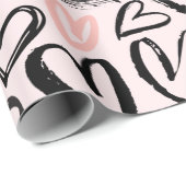 かわいい黒とピンクのバレンタインデーハート ラッピングペーパー (ロールコーナー)