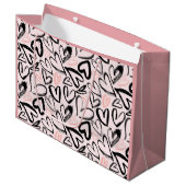 かわいい黒とピンクのバレンタインデーハート ラージペーパーバッグ (正面アングル)