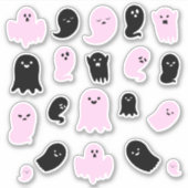 かわいい黒とピンクの幽霊 シール (正面)