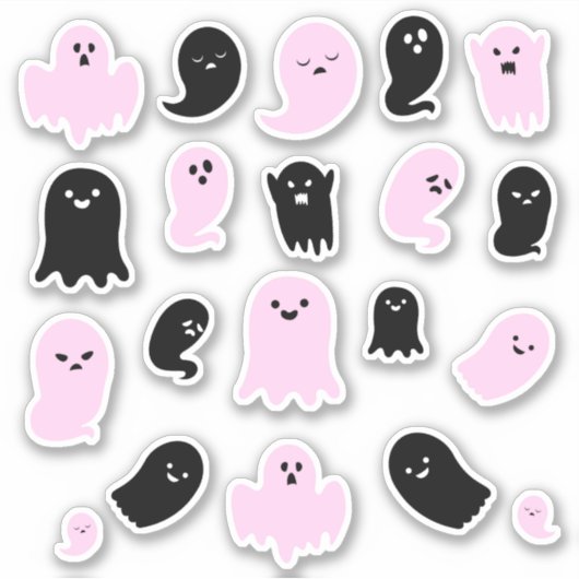 かわいい黒とピンクの幽霊 シール (正面)