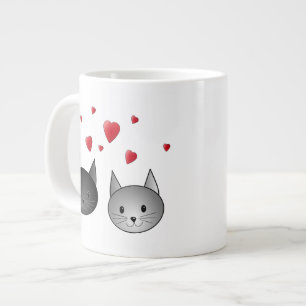 かわいい黒と灰色の猫とハート。 ジャンボコーヒーマグカップ