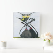 かわいい黒と灰色の猫漫画 スクエア壁時計 (ホーム)