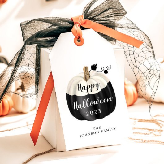 かわいい黒と白のかぼちゃ ハッピーハロウィン ギフトタグ