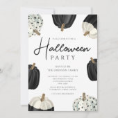 かわいい黒と白のカボチャのハロウィーン 招待状 (正面)