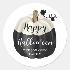 かわいい黒と白のカボチャ ハッピーハロウィン ラウンドシール