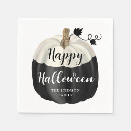 かわいい黒と白のカボチャ ハッピー ハロウィン スタンダードカクテルナプキン