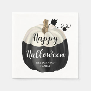 かわいい黒と白のカボチャ ハッピー ハロウィン スタンダードカクテルナプキン