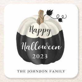 かわいい黒と白のカボチャ ハッピー ハロウィン 2022 スクエアペーパーコースター