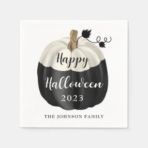 かわいい黒と白のカボチャ ハッピー ハロウィン 2022 スタンダードカクテルナプキン