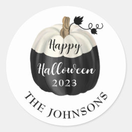 かわいい黒と白のカボチャ ハッピー ハロウィン 2022 ラウンドシール