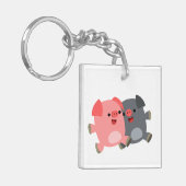 かわいい黒と白のキャラクター豚アクリルキーホルダー キーホルダー (正面左)