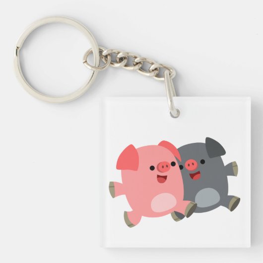 かわいい黒と白のキャラクター豚アクリルキーホルダー キーホルダー (正面)