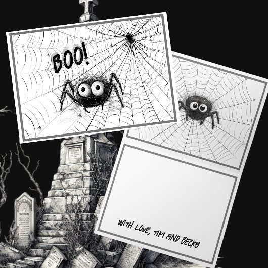 かわいい黒と白のクモ | Spider Webハロウィーン カード