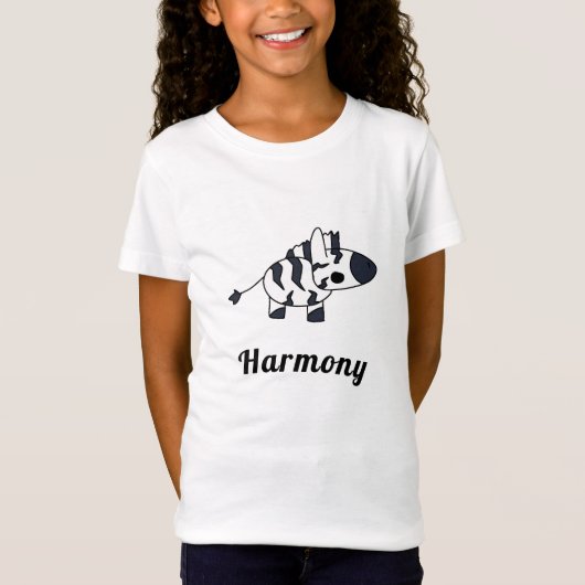 かわいい黒と白のシマウマのキャラクターデザイン Tシャツ (正面)