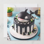 かわいい黒と白のシャチの誕生日ケーキ カード (正面)