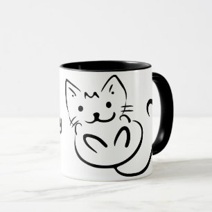 かわいい黒と白のスケッチが抱きしめる子猫 マグカップ