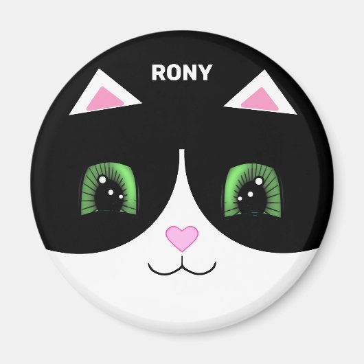 かわいい黒と白のスーツ猫の笑顔 マグネット (正面)