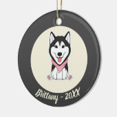 かわいい黒と白のハスキー犬 セラミックオーナメント (左)