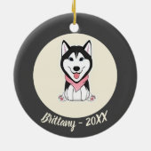 かわいい黒と白のハスキー犬 セラミックオーナメント (裏面)