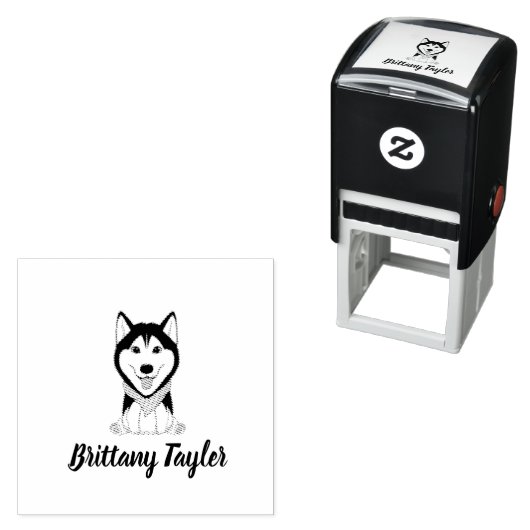 かわいい黒と白のハスキー犬 セルフインキングスタンプ (インサイチュ)