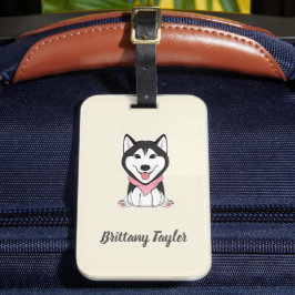 かわいい黒と白のハスキー犬 ラゲッジタグ