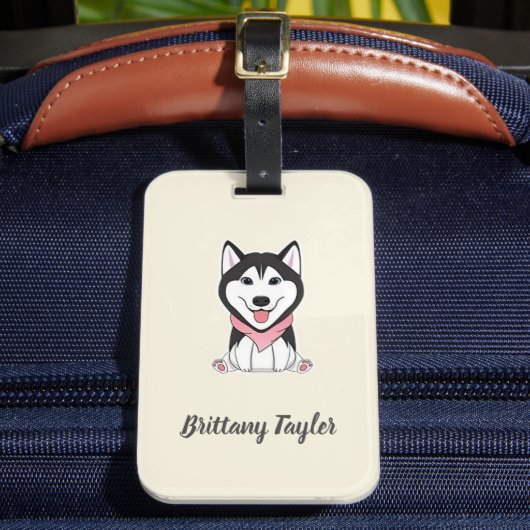 かわいい黒と白のハスキー犬 ラゲッジタグ (正面インサイチュ2)