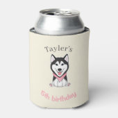かわいい黒と白のハスキー犬 缶クーラー (缶正面)