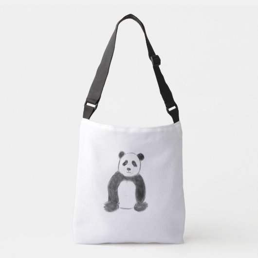 かわいい黒と白のパンダのスケッチ クロスボディバッグ (正面)