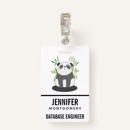 かわいい黒と白のパンダを竹に バッジ (裏面クリップ)