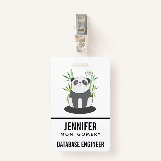 かわいい黒と白のパンダを竹に バッジ (正面クリップ)