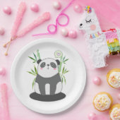 かわいい黒と白のパンダを竹に ペーパープレート (パーティー)