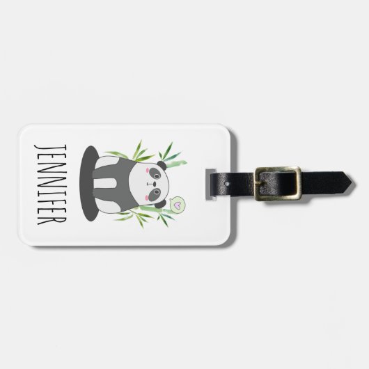 かわいい黒と白のパンダを竹に ラゲッジタグ (正面横)