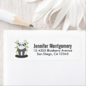 かわいい黒と白のパンダを竹に ラベル (インサイチュ)