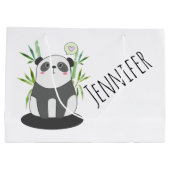 かわいい黒と白のパンダを竹に ラージペーパーバッグ (裏面)