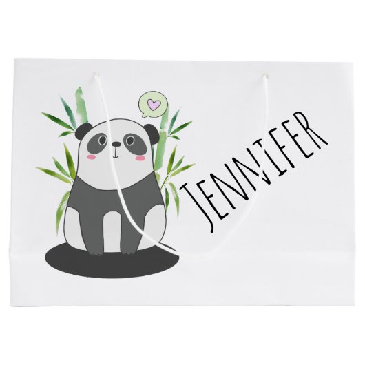 かわいい黒と白のパンダを竹に ラージペーパーバッグ (裏面)