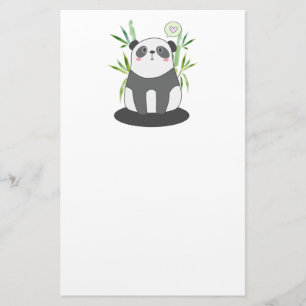 かわいい黒と白のパンダを竹に 便箋