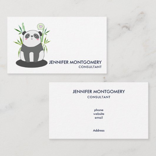 かわいい黒と白のパンダを竹に 名刺 (正面/裏面)