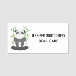 かわいい黒と白のパンダを竹に 名札