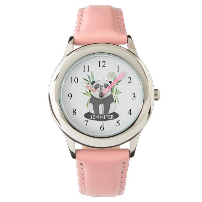 かわいい黒と白のパンダを竹に 腕時計 (正面)