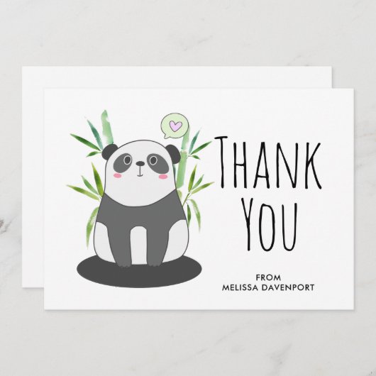 かわいい黒と白のパンダ竹の中 サンキューカード (正面/裏面)