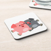 かわいい黒と白のマンガ豚のコースターセット コースター (左側)