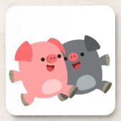 かわいい黒と白のマンガ豚のコースターセット コースター (正面)