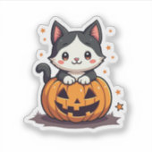 かわいい黒と白の子猫 - ハロウィンちび シール (正面)